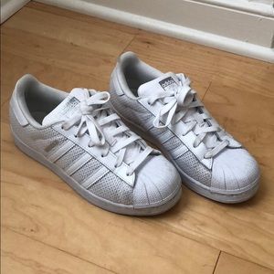 Adidas superstar sneakers white mesh on white
